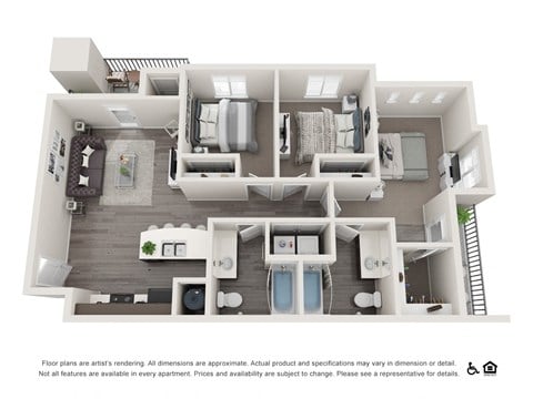 Floor plan for 3 beds, 2 baths, 1100 sqft